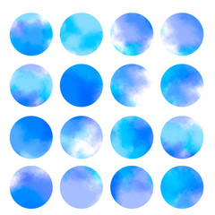Collection of blue watercolor circles for packaging, boxes, banners, flyers, cards, logos. Round decorative elements