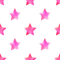 Fototapeta premium Seamless pattern with watercolor pink stars. Sweet ornament for packaging, wrapping paper, scrapbook, banners, cards