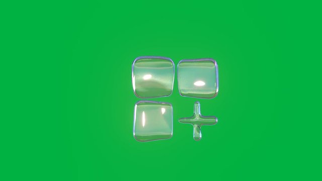 seamless loop 4k 3D rendering of distorted transparent soap bubble in shape of symbol of mobile application floating in air isolated on green screen