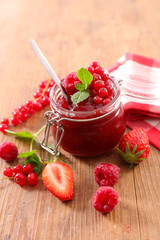 berry fruit jam- strawberry, raspberry and red currant
