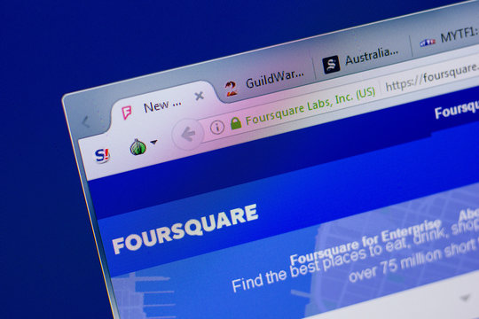 Ryazan, Russia - June 17, 2018: Homepage of FourSquare website on the display of PC, url - FourSquare.com.