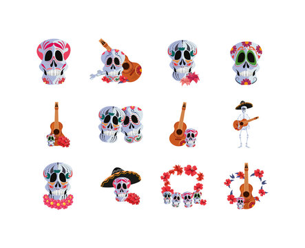 Mexican day of the dead set vector design