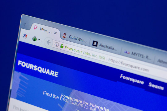 Ryazan, Russia - June 17, 2018: Homepage of FourSquare website on the display of PC, url - FourSquare.com.