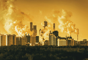 cityscape with its fuming chimneys