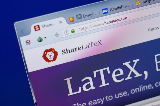 Ryazan, Russia - June 17, 2018: Homepage of ShareLaTex website on the display of PC, url - ShareLaTex.com.