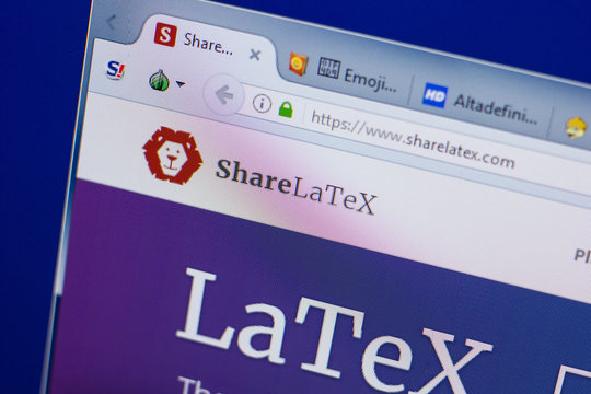 Ryazan, Russia - June 17, 2018: Homepage of ShareLaTex website on the display of PC, url - ShareLaTex.com.