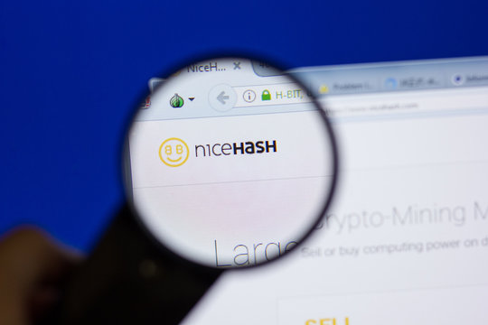 Ryazan, Russia - June 17, 2018: Homepage of NiceHash website on the display of PC, url - NiceHash.com.