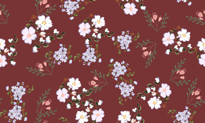 Seamless pattern in small and medium flowers. Small colorful flowers. Ditsy elegant floral background. Template for fashion prints