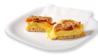 Bacon, egg, and cheese sandwich on an English Muffin with clipping path