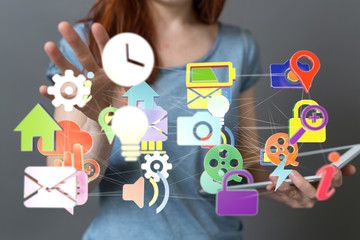 cloud connected to many objects on a virtual screen.