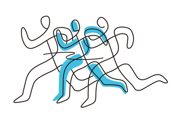 Fitness runners,line art stylized. Colorful lineart decorative stylized illustration of three running racers. Vector available.