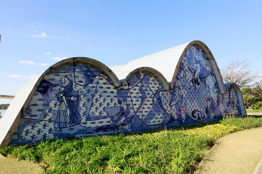 Belo Horizonte, Minas Gerais, Brazil - Jul 27, 2013 - Saint francis church. design of Oscar Niemeyer and paint of Candido Portinari in Minas Gerais, Brazil
