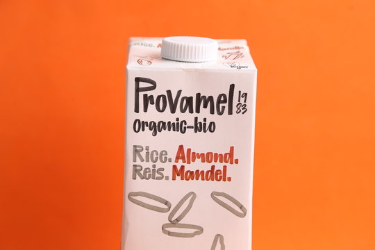 Zaragoza, January 17, 2020, Provamel Brand Rice And Almond Tetra Brik