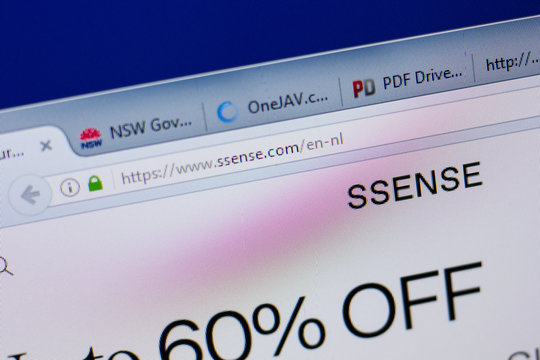 Ryazan, Russia - June 17, 2018: Homepage of Ssense website on the display of PC, url - Ssense.com.