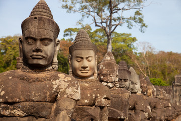 Siem Reap, Cambodia,  January 8, 2020: Angkor Thom South Gate - Angkor Wat