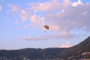 Parasailing at Patong Phuket Thailand at Sunset beautiful colours
