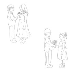 Vector Illustration boy and girl Doodle style. Isolated couple on white background. Decorative element for wallpaper, fabric, business, wrapping paper, holiday, hand draw doodle