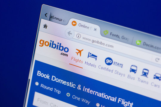 Ryazan, Russia - June 17, 2018: Homepage of Goibibo website on the display of PC, url - Goibibo.com.