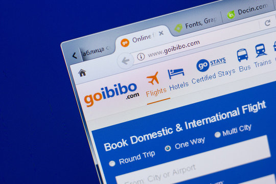 Ryazan, Russia - June 17, 2018: Homepage of Goibibo website on the display of PC, url - Goibibo.com.