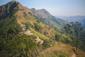 An overhead of a campsite over the mountain