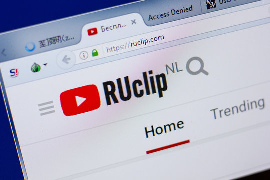 Ryazan, Russia - June 17, 2018: Homepage of RuClip website on the display of PC, url - RuClip.com.