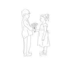 Vector Illustration boy and girl Doodle style. Isolated on white background. Decorative element for wallpaper, fabric, business, wrapping paper, holiday, hand draw doodle