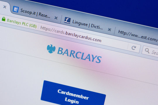 Ryazan, Russia - June 17, 2018: Homepage of BarclaysCardus website on the display of PC, url - BarclaysCardus.com.