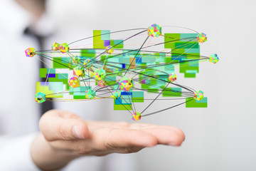 cloud connected to many objects on a virtual screen.