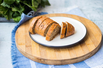 Brown rye unleavened bread slices. Healthy vegan food and healthy diet.