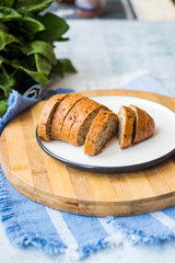 Brown rye unleavened bread slices. Healthy vegan food and healthy diet.