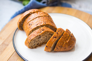 Brown rye unleavened bread slices. Healthy vegan food and healthy diet.