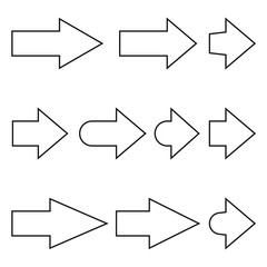 Set of arrow line icon design, black outline vector icons, isolated against the white background, forward mark vector illustration.