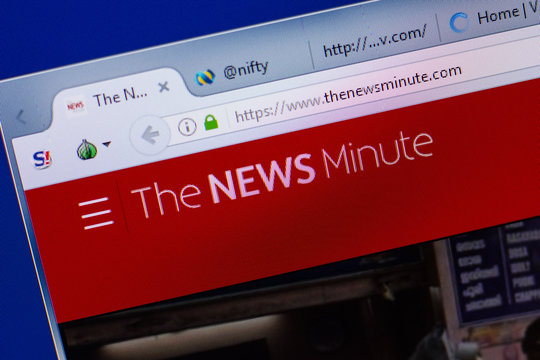 Ryazan, Russia - June 17, 2018: Homepage of TheNewsMinute website on the display of PC, url - TheNewsMinute.com.