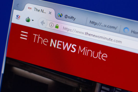 Ryazan, Russia - June 17, 2018: Homepage of TheNewsMinute website on the display of PC, url - TheNewsMinute.com.