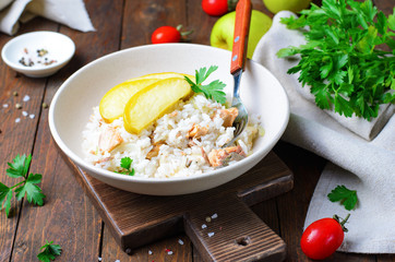 Rice with Tuna or Canned Fish with Baked Apples, Healthy Meal