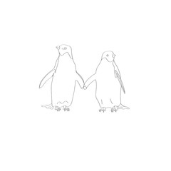 Vector card with hand drawn group of penguins Ink drawing, funny illustration, graphic style. Beautiful animal design element Perfect design elements, marine animal illustration