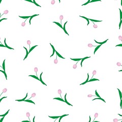 Hand drawn seamless pattern flowers with leaves  Flower isolated on white background.  Botanical organic spring herb.  hand drawn in doodle Collection for cards and labels, books and banners.