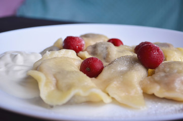Dumplings with cherries. A popular and traditional dish in Ukraine.