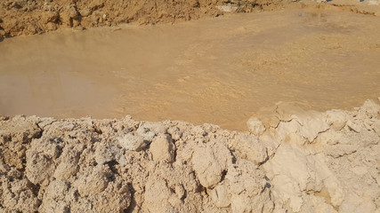 The texture of the mud or wet soil on the mine