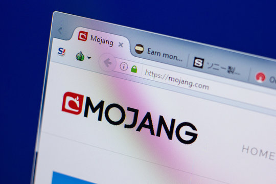 Ryazan, Russia - June 17, 2018: Homepage of Mojang website on the display of PC, url - Mojang.com.