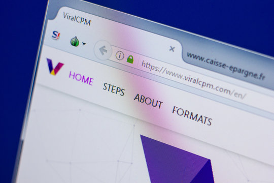 Ryazan, Russia - June 17, 2018: Homepage of ViralCPM website on the display of PC, url - ViralCPM.com.