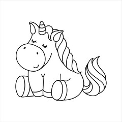 Cute cartoon fairytale unicorn - coloring page for kids © Анна Царькова