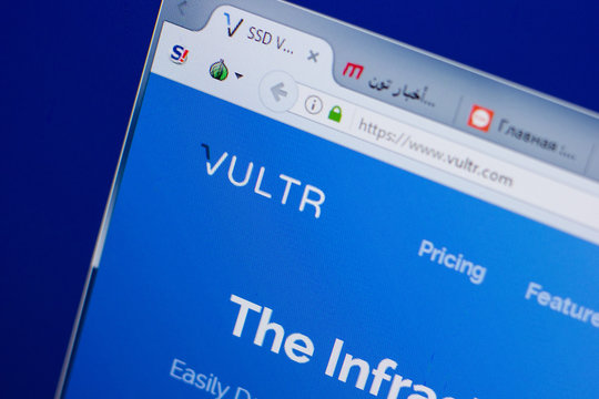 Ryazan, Russia - June 17, 2018: Homepage of Vultr website on the display of PC, url - Vultr.com.
