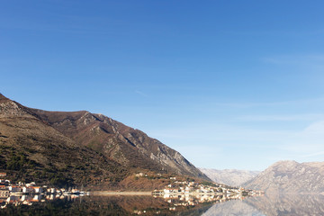 Montenegro, Kotor Bay, reflection of the city in the sea