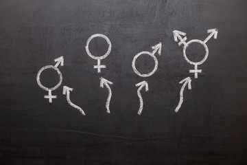 A symbol of transgender and female and male gender symbols on a chalkboard. Freedom of choice