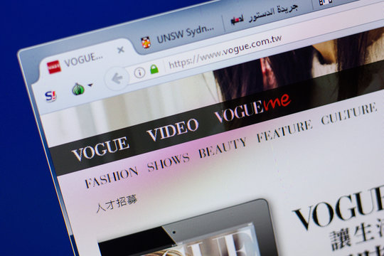 Ryazan, Russia - June 17, 2018: Homepage of Vogue website on the display of PC, url - Vogue.com.tw.