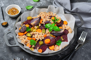 Spelt with Roasted Vegetables on a Pan