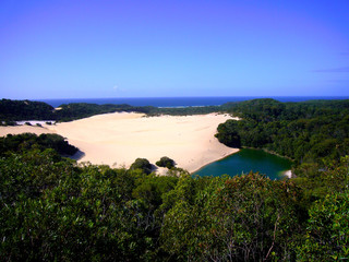 landscape, lake, sand, beach, sea, water, sand surrounded by scrubs, fraser island, australia