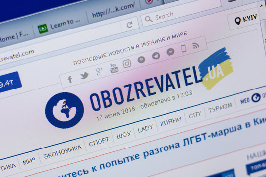 Ryazan, Russia - June 17, 2018: Homepage of Obozrevatel website on the display of PC, url - Obozrevatel.com.