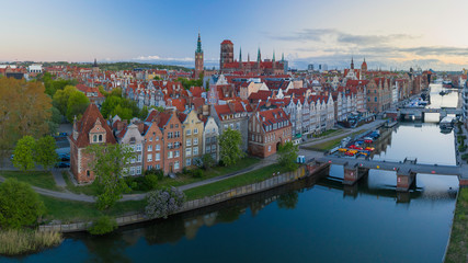 Old town Gdansk cityscape with Motlawa river.